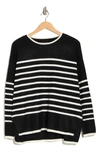 Vince Camuto Stripe Step Hem Sweater In Rich Black/ Ant. Wht