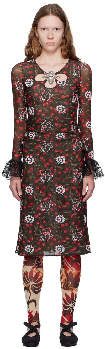 Chopova Lowena Black Windsucker Cherry Midi Dress