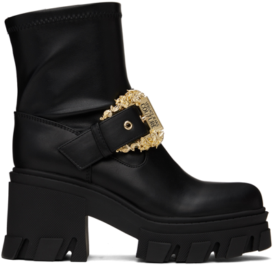 Versace Jeans Couture Black Pin-buckle Boots In E899 Black