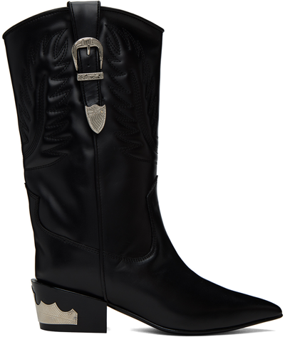 Toga Black Topstitch Cowboy Boots In Aj1285 - Black