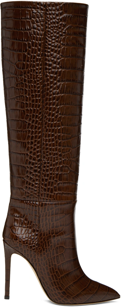Paris Texas Brown Croc Stiletto Boots In Cioccolato