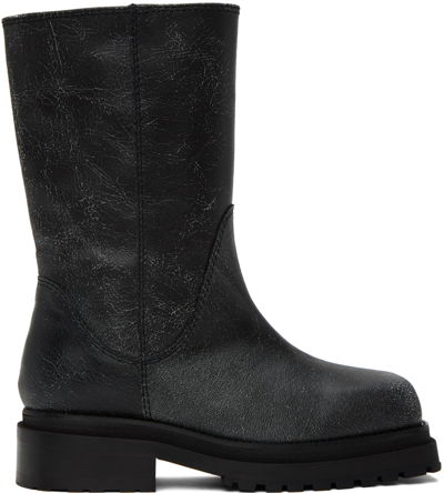 ECKHAUS LATTA BLACK STACKED BOOTS