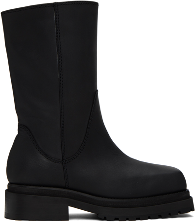 Eckhaus Latta Black Stacked Boots In Black Leather