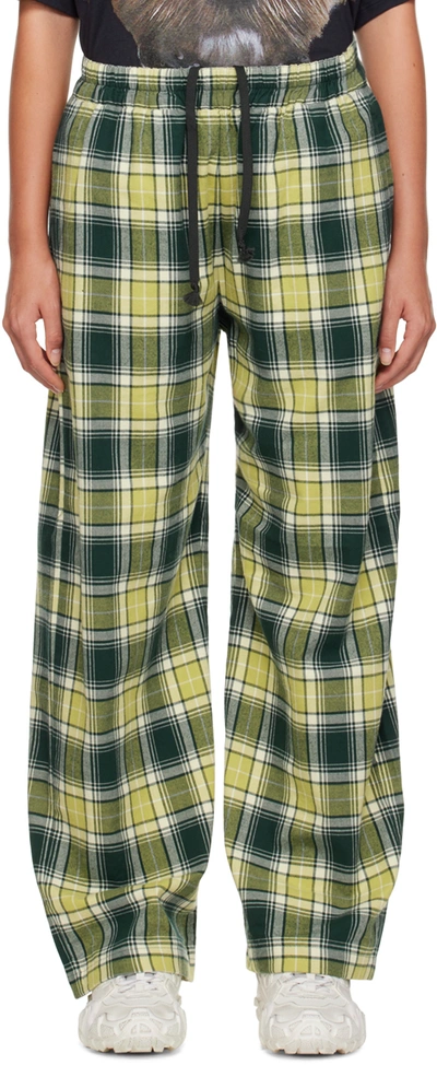 Acne Studios Green Check Trousers In Forest Green/light G