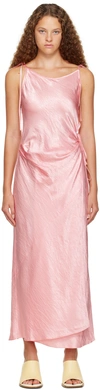 Acne Studios Wrap Satin Midi Dress In Fresh Pink