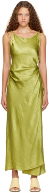 Acne Studios Wrap Crinkled Satin Maxi Dress In Light Olive