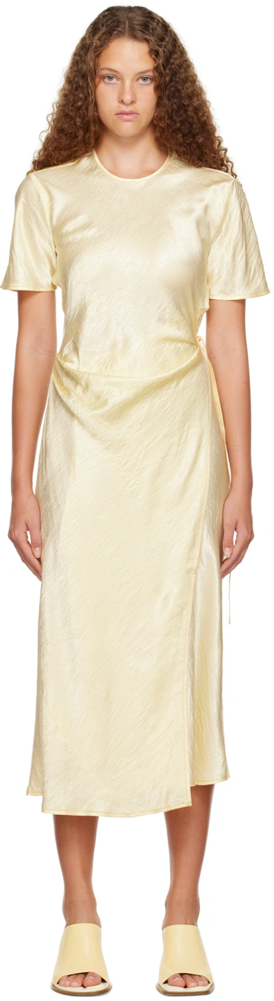 Acne Studios Short Sleeve Wrap Dress In Pastel Yellow