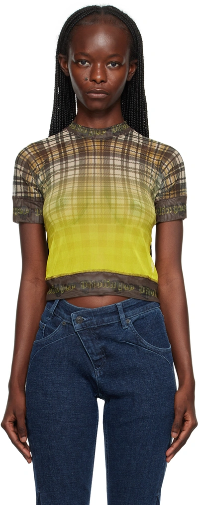 Ottolinger Plaid Check-pattern Mesh Top In Yellow