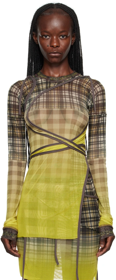 Ottolinger Yellow Wrap Long Sleeve T-shirt In Yellow Plaid