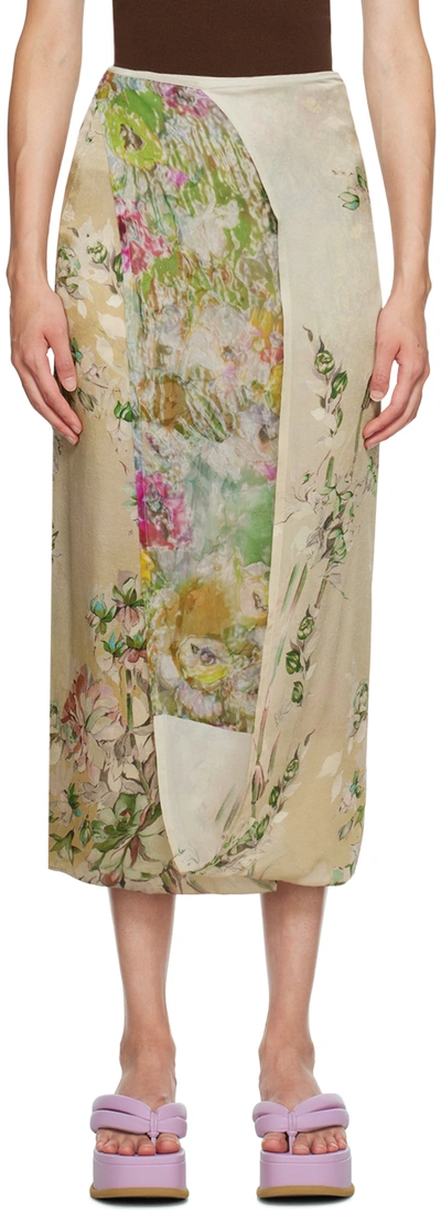 Dries Van Noten Spa Floral-print Wrap Midi Skirt In Beige