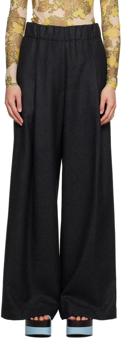 Dries Van Noten Grey Pleated Trousers In 901 Anthracite