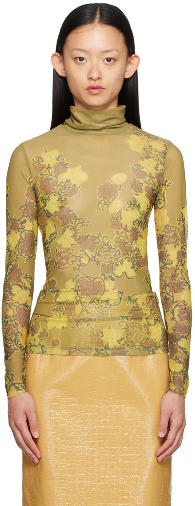 Dries Van Noten Green Floral Turtleneck In 205 Ocra