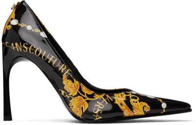 Versace Jeans Couture Black Sadie Heels In Eg89 Black + Gold