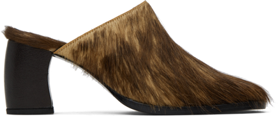 Eckhaus Latta Brown Bowed Mules In Brown/beige Fur