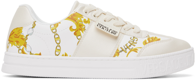 Versace Jeans Couture White Court 88 Sneakers In Eg03 White + Gold