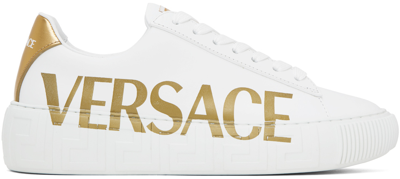 Versace Leather Lace-up Printed Sneakers In White