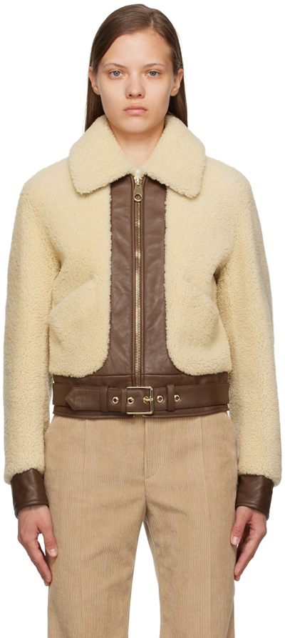 Chloé Belted Leather-trimmed Shearling Jacket In Brown