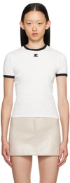 Courrèges Fitted White T-shirt With Contrasting Ribbed Trim In White