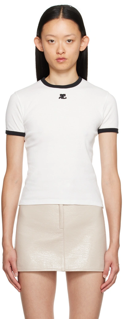 Courrèges White Contrast Cotton T-shirt In White/black