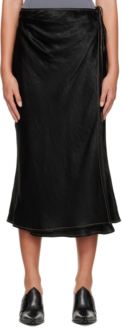 Acne Studios Iala Topstitch Satin Wrap Skirt In Black