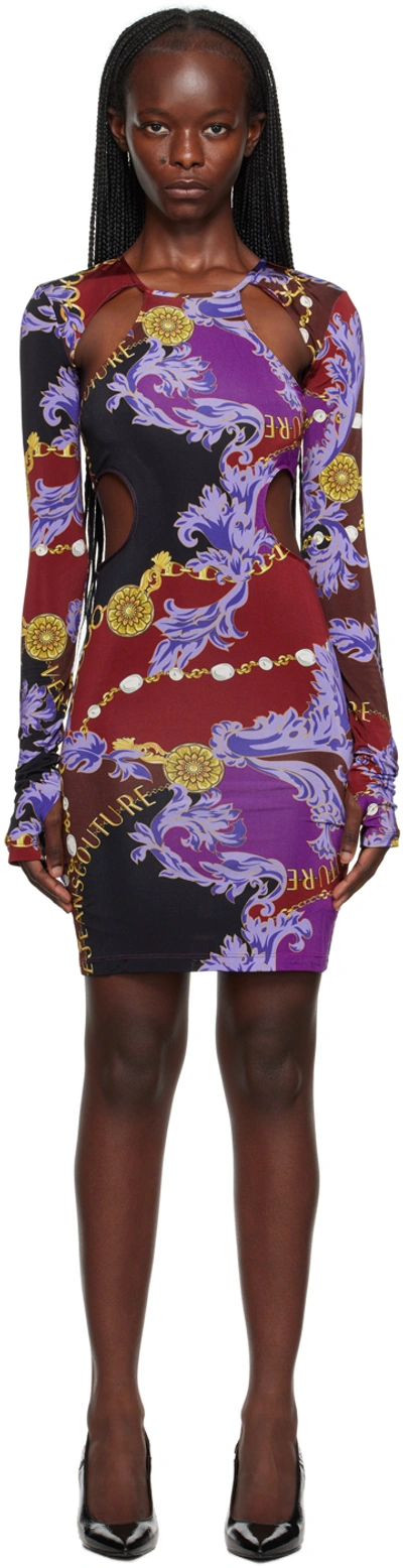 Versace Jeans Couture Purple & Burgundy Chain Couture Minidress In Red
