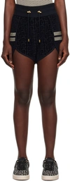 Balmain Monogram-pattern Mini Shorts In Skc Bleu Marine