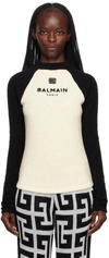 BALMAIN BLACK & WHITE RAGLAN LONG SLEEVE T-SHIRT