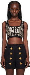 Balmain Monogram-jacquard Cropped Knit Top In Gfe Ivoire/noir