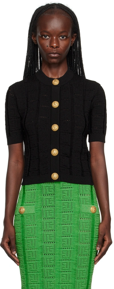 BALMAIN BLACK MONOGRAM CARDIGAN