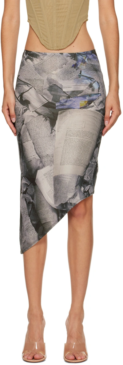 Miaou Grey Vero Midi Skirt In Newspaper Trompe
