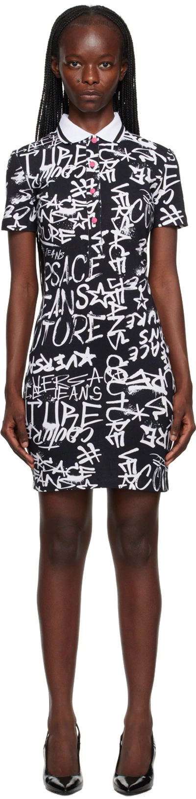 Versace Jeans Couture Black & White Graffiti Minidress In E899 Black