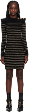 Balmain Button-detail Striped Minidress In Ead Noir/or