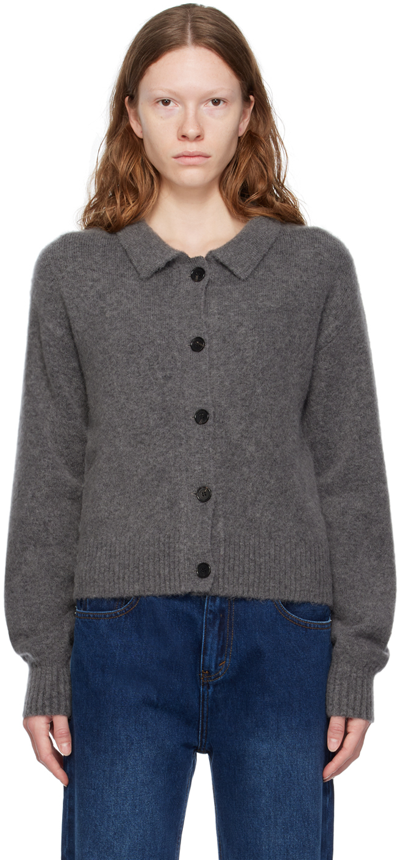 Wynn Hamlyn Gray Spread Collar Cardigan In Pewter Grey