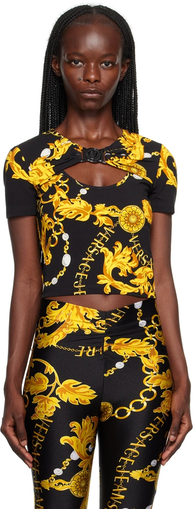Versace Jeans Couture Black Chain Couture T-shirt In Eg89 Black + Gold