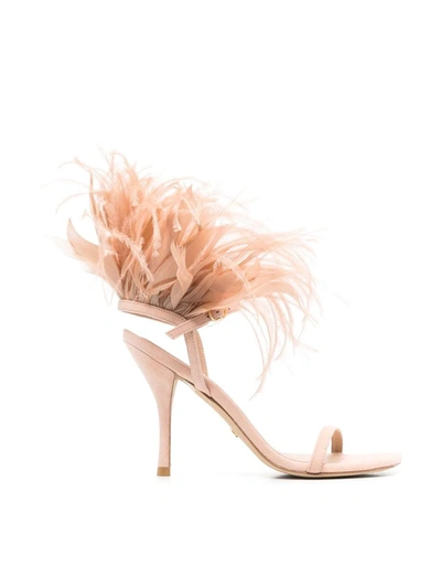 Stuart Weitzman Plume 100 Feather-trimmed Sandals In Pink
