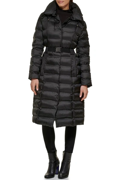Kenneth Cole New York Cire Hooded Belted Puffer Jacket In Black