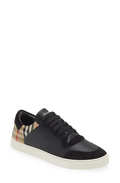 Burberry Stevie Leather & Canvas Check Sneaker In Black