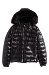 MONCLER KIDS' BADY NYLON DOWN HOODED JACKET WITH FAUX FUR TRIM