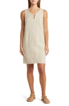TOMMY BAHAMA GEO EMBROIDERED LINEN SHIFT DRESS