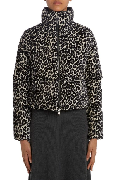 Moncler Sebou Leopard Print Puffer Jacket In Black