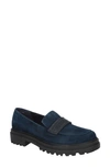 Bella Vita Women's Paz Comfort Lug Loafers In Navy Suede Leather