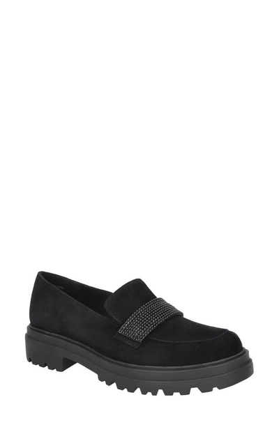 Bella Vita Paz Lug Loafer In Black Suede Leather