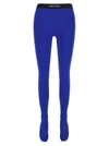 Tom Ford Glossy Jersey Footed Leggings With Logo Band In Blue