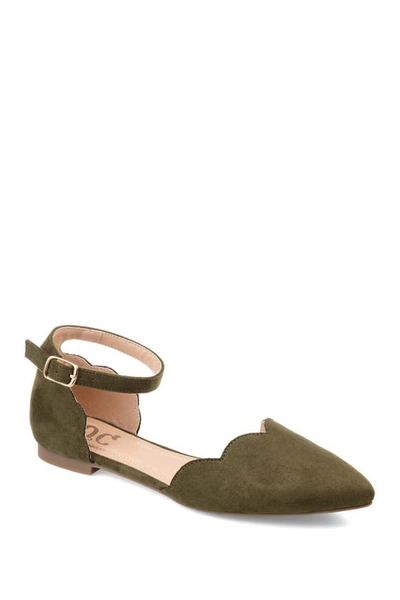Journee Collection Womens Lana Buckle Pointed Toe Ballet Flats In Olive