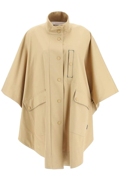 See By Chloé Cotton-gabardine Cape In Brun
