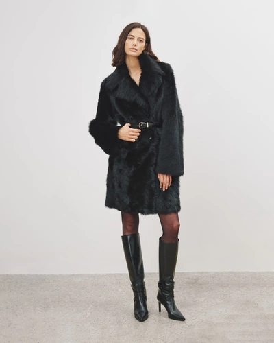 Nili Lotan Faustine Double Breasted Shearling Coat In Black