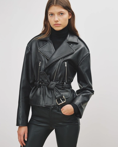 Nili Lotan Aurelie Waisted Biker Jacket In Black