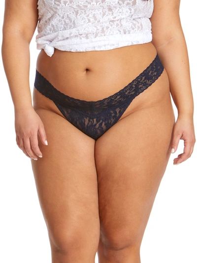 Hanky Panky Plus Size Signature Lace Original Rise Thong In Blue