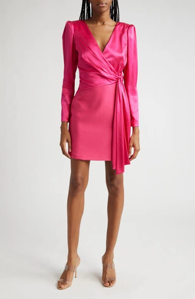 Cinq À Sept Layne Long Sleeve Satin Faux Wrap Minidress In Pink Dahlia