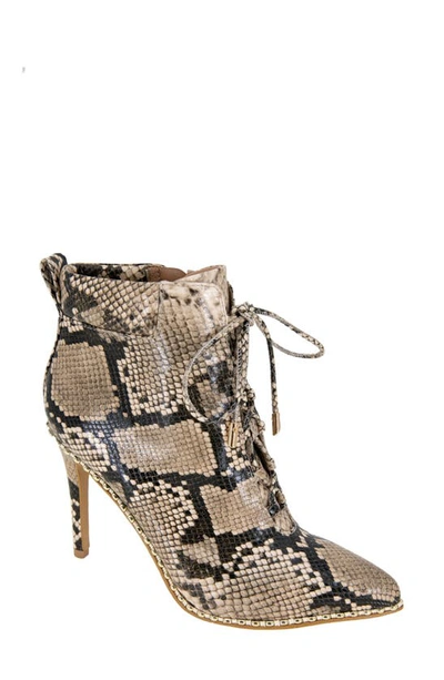 Bcbgeneration Hinna Pointy Toe Lace-up Bootie In Natural Snake